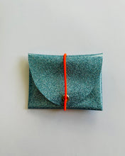 Lade das Bild in den Galerie-Viewer, Mini Geldbeutel Blau Glitzer minimalistisch kompakt, minimalistisch, Gummi Orange